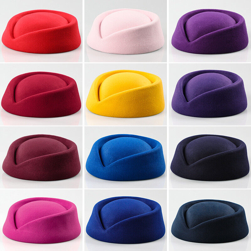 Women Wool Felt Beret Hat Teardrop Fancy Stewardess Air Hostesses Dress Hat
