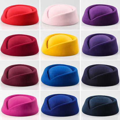 Women Wool Felt Beret Hat Teardrop Fancy Stewardess Air Hostesses Dress Hat