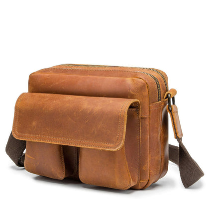 Crazy Horse Leather Men's 8" Shoulder/Messenger Bag Vintage Sling Crossbody Bags