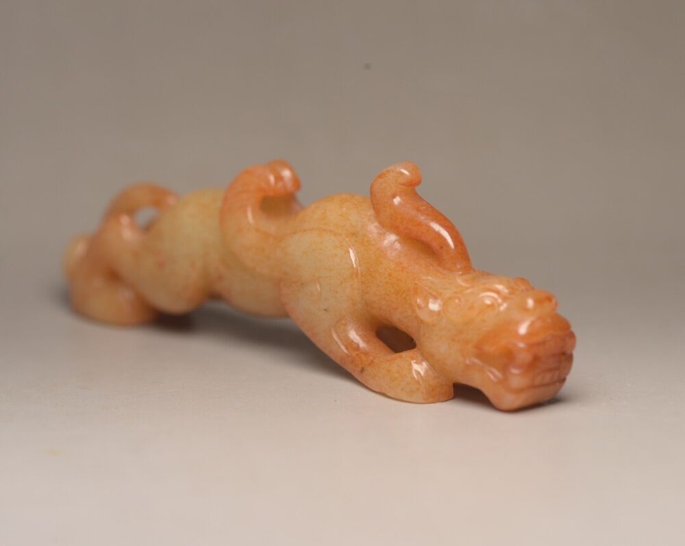 Chinese Old Natural Hetian Jade Hand Carved Beast Statue Antique Collectible Art