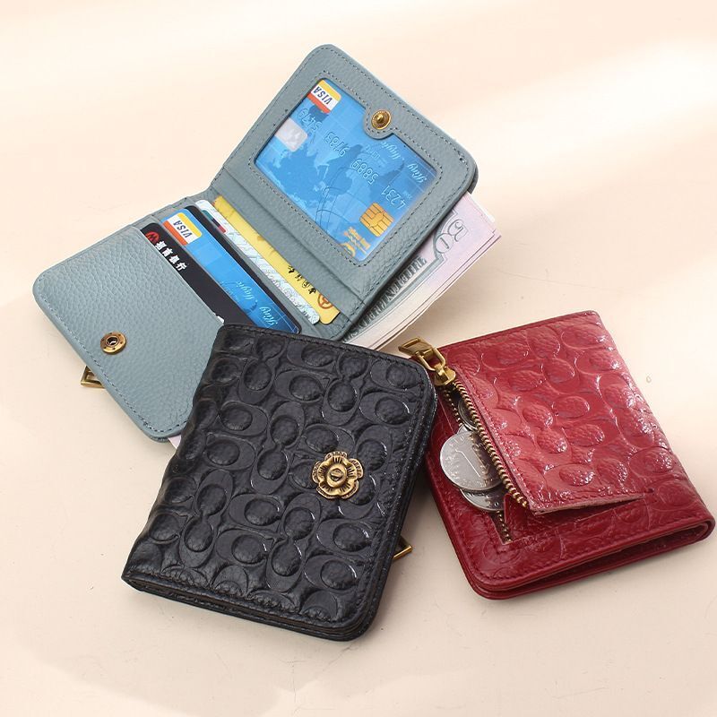 Genuine Leather Short Fashion Embossed Coins Purses Hasp Wallets 9*10*2 CM 1 PC
