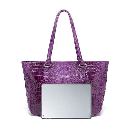 Patent Leather Women's Crocodile Handle Underarm Tote, Shoulder Party Bag Purple