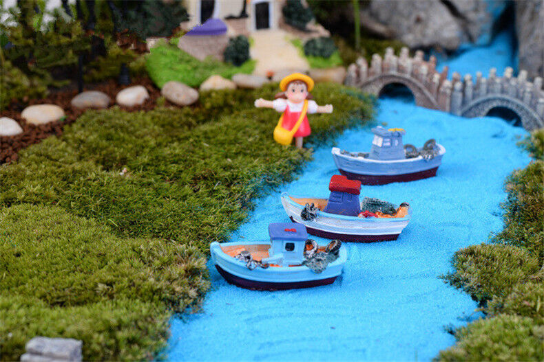 Mini Yacht Miniature Garden Fairy Landscape Terrarium Figurine Bonsai Decoration