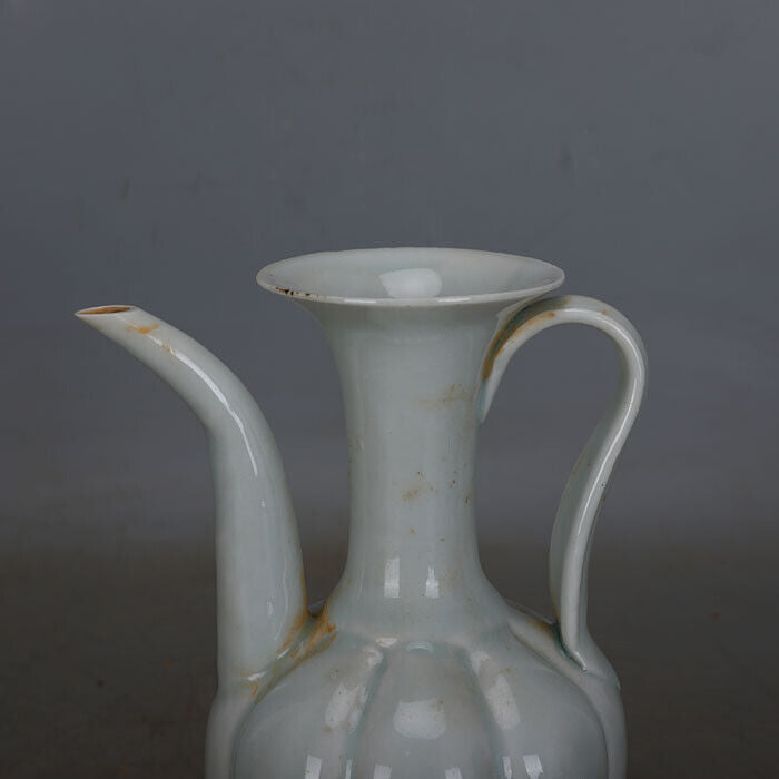 China Song Dynasty Hutian Kiln Blue Glazed Gourd Ridge Neck Porcelain Pot