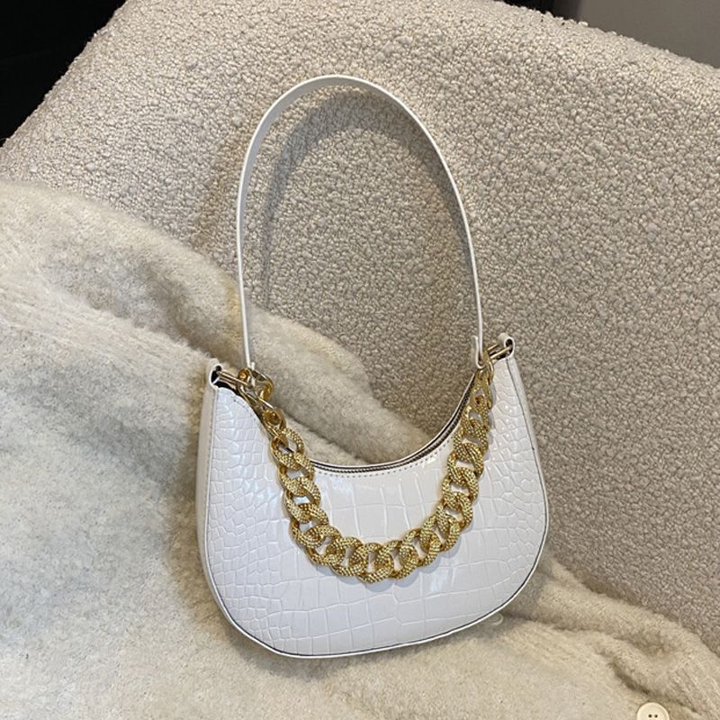 Chain Shoulder Purse Crocodile Pattern Underarm Bags Synthetic Leather Handbags