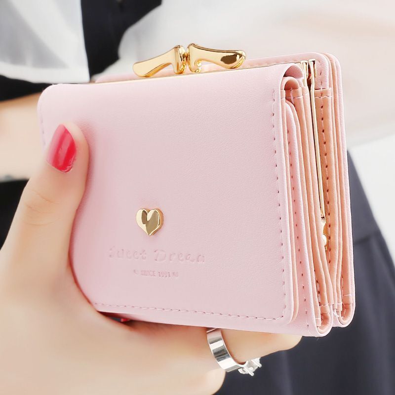 Small Wallet Loving Heart Short Wallet Card Holder Coin Purse Clutch Bags Hasp