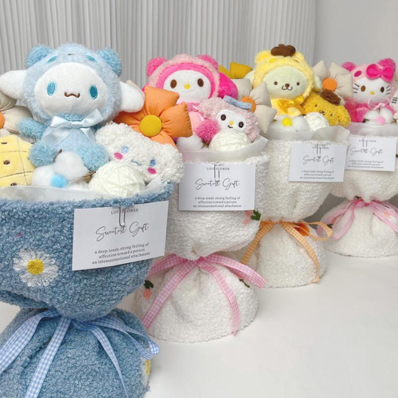 Cute Plush Doll Bouquet MyMelody Kuromi Cinnamoroll Stuffed Toy Doll Flower Gift