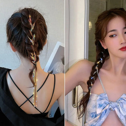 Women Tassel Hair Clip Alloy Shiny Chain Hairpin Barrettes Braided Headband Pony