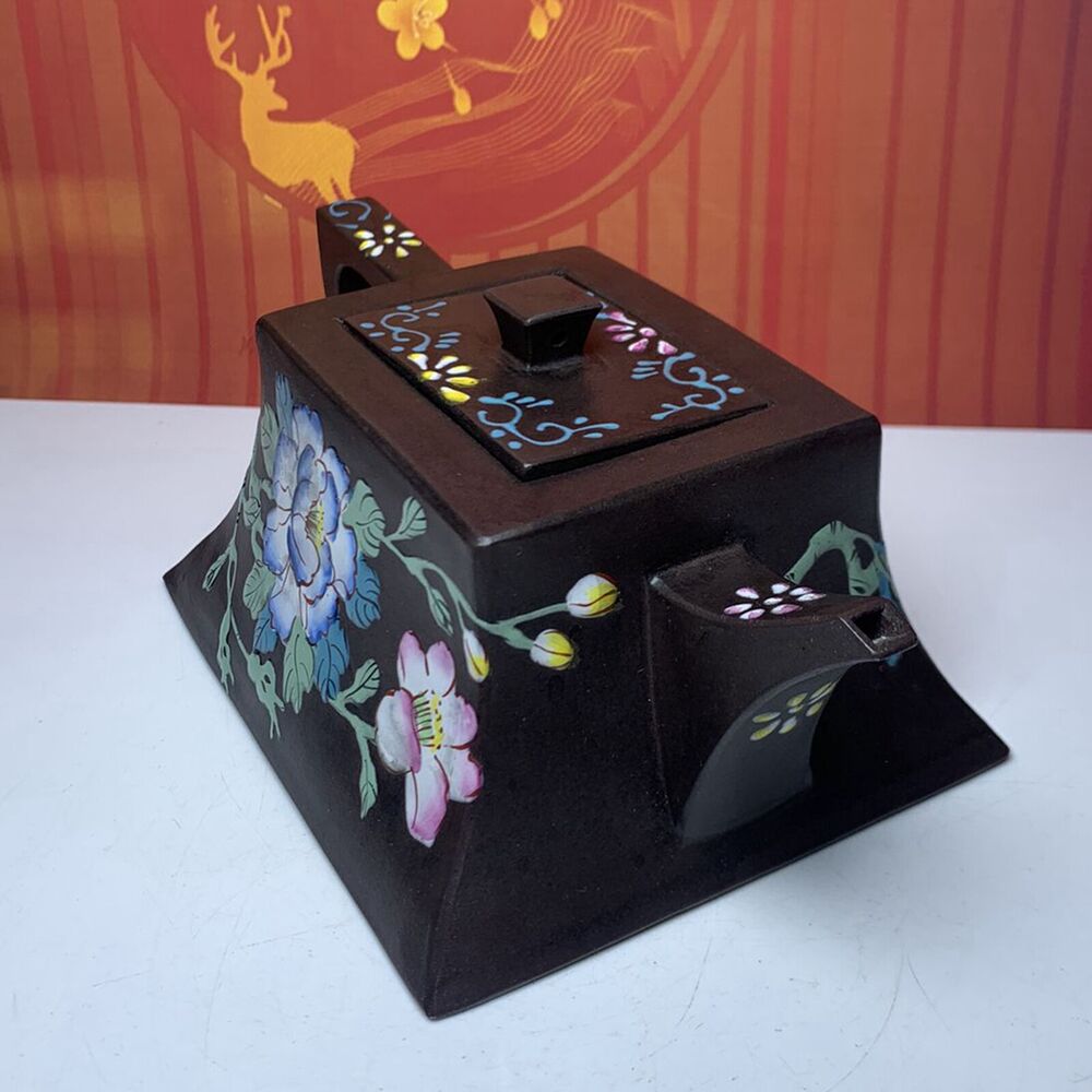 Vintage Chinese Yixing Purple Clay Teapot Zisha Painted Flower Bird Teaware Rare