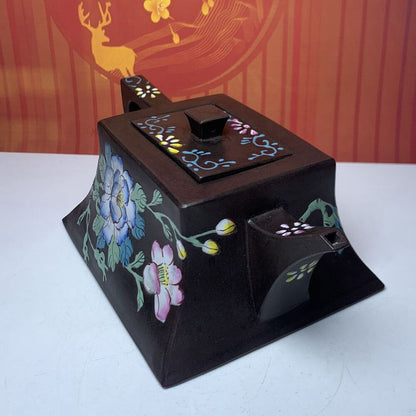 Vintage Chinese Yixing Purple Clay Teapot Zisha Painted Flower Bird Teaware Rare