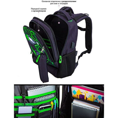 School Bag Boys 3D Football Backpacks Students USB Bagpack Teenagers Bookbag