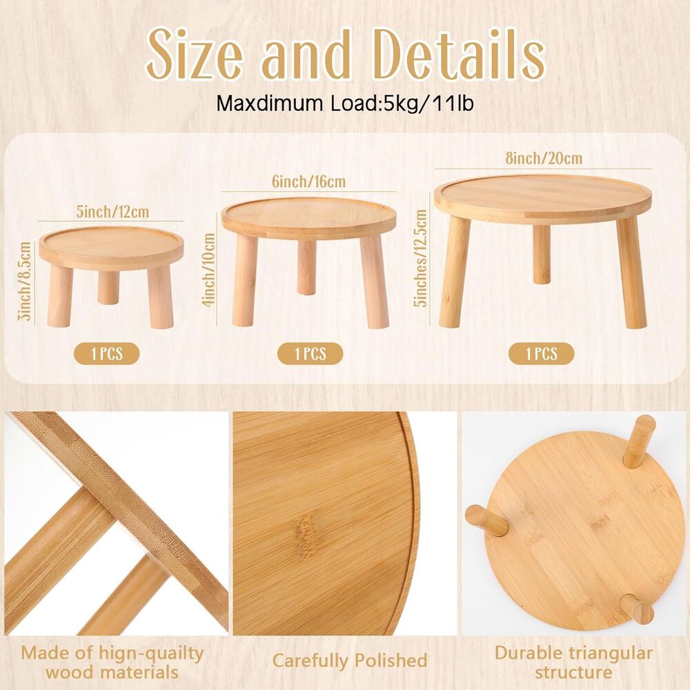 Round Wooden Plant Stand Stool Risers Pots Flower Home Office Decor Set of 3