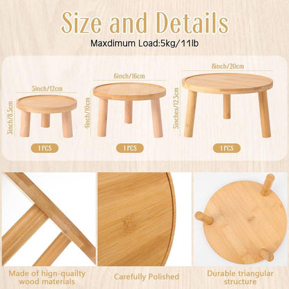 Round Wooden Plant Stand Stool Risers Pots Flower Home Office Decor Set of 3