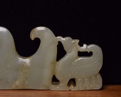 Chinese Natural Hetian Jade Carved Exquisite Penholder Figurines Desk Ornaments