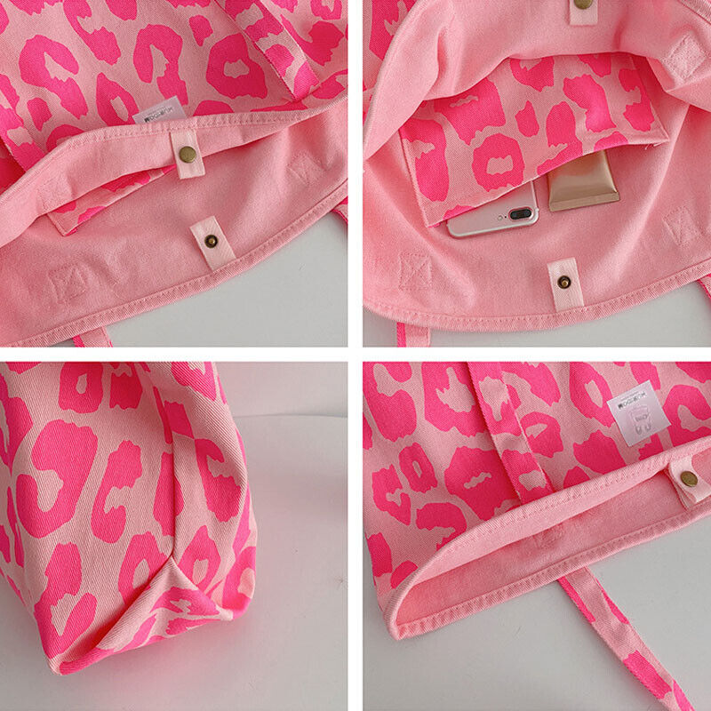 Pink Leopard Shoulder Bag Women's Totes Ladies Canvas Bags Handbag