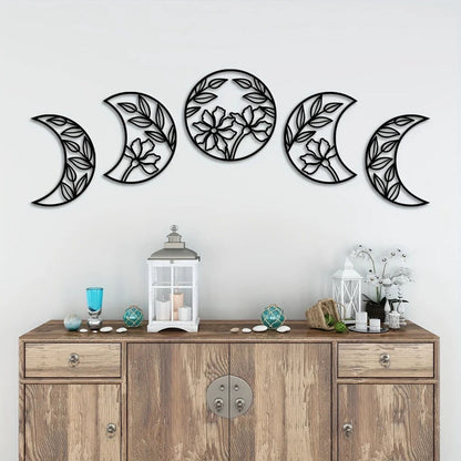 5pcs Moon Phase Wall Hanging Decor Flower Leaf Wall Art Decor Nordic Decoration