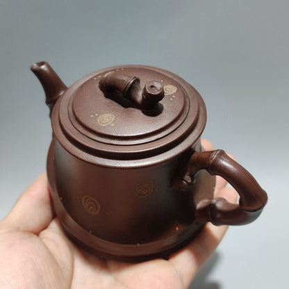 Vintage Chinese Yixing Purple Clay Teapot Zisha Ceramic Bamboo Teaware Collector