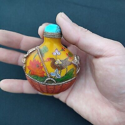 collection imperial yellow peking glass snuff box bottles painting gilding bird