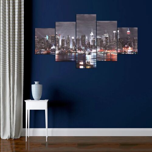New York city at Night Landscape 5 Piece Canvas Wall Painting Poster Home Decor