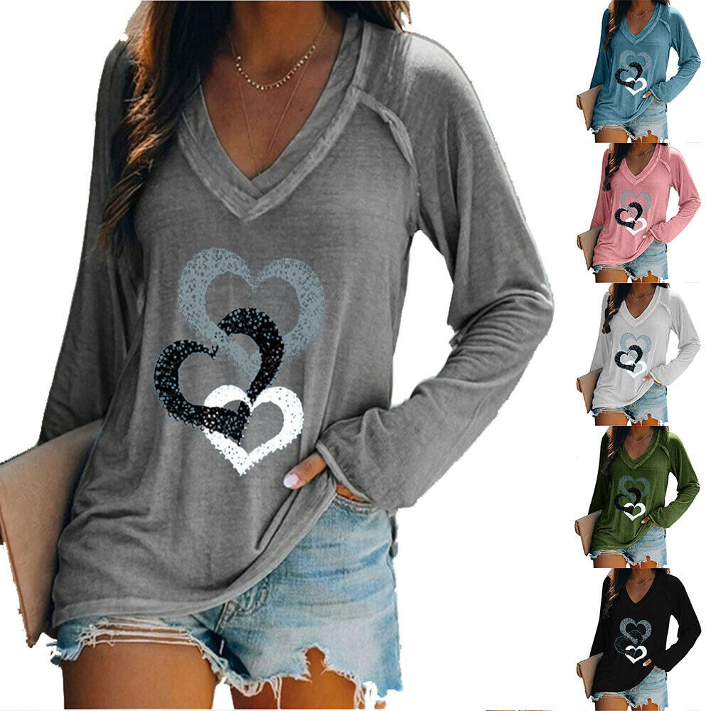 Women Long Sleeve Print Pullover Blouse Baggy T-Shirt Casual Tee Tops Plus Size
