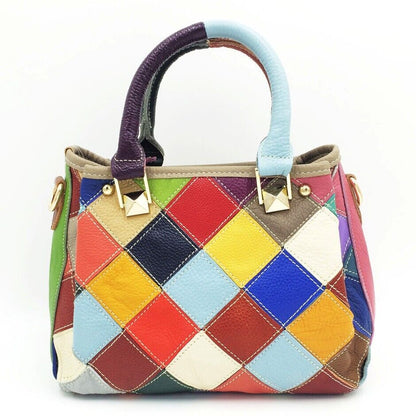 Designer Cow Leather Colorful random Patchwork Handbag Women's Tote Shoulder Bag
