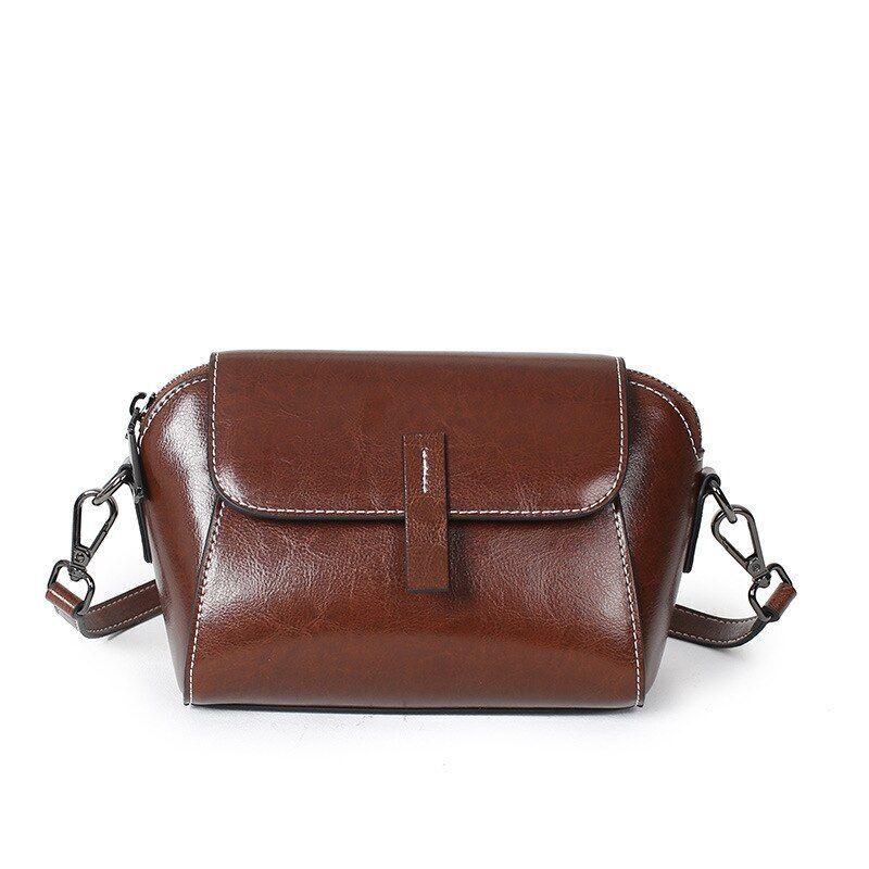 Wax Cowhide Leather Crossbody Small Bag Shoulder Shell Casual Purse Polyester