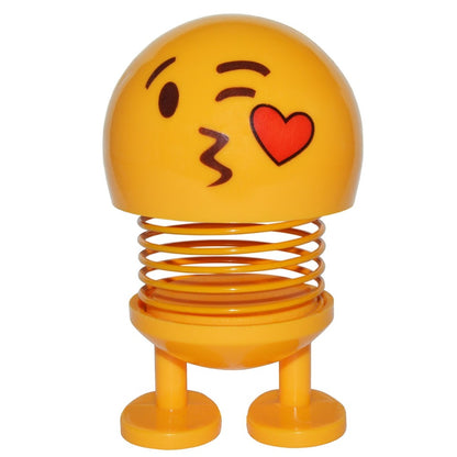 4-inch Smiley Face Bobblehead with Adhesive Feet for Mounting in Car, Cute Mini