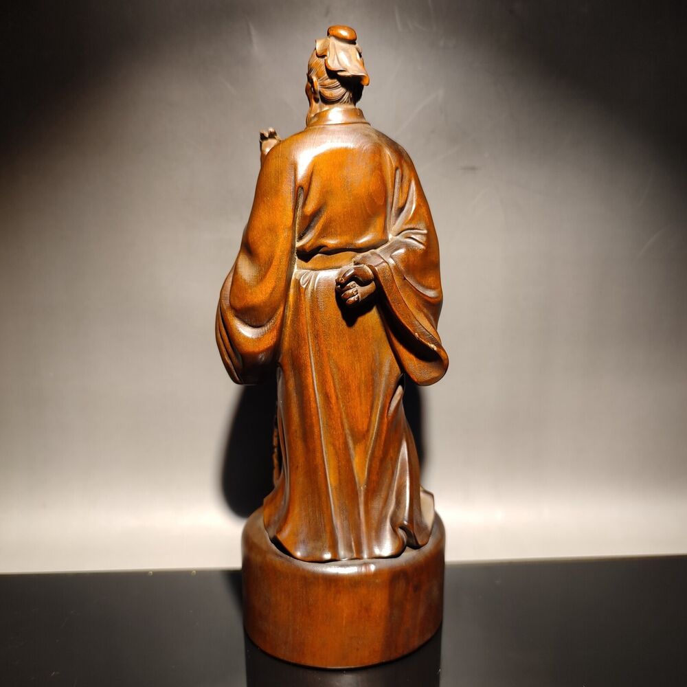 antique wooden carved figures Li Shizhen chinese boxwood wood statue vintage art