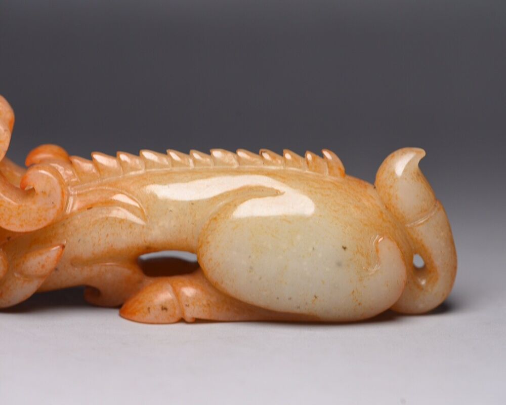 Collection China Hetian Jade Carved Dragon Statue Exquisite Unique Figurines Art