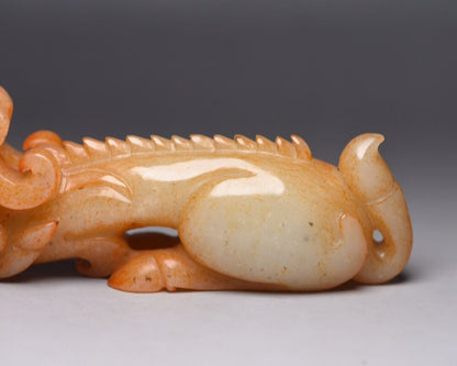 Collection China Hetian Jade Carved Dragon Statue Exquisite Unique Figurines Art