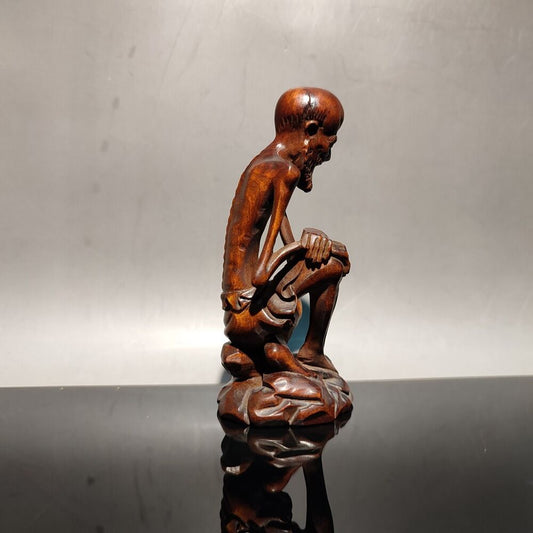 vintage wood carved men thin as a rake praying buddha statue mini wooden carving