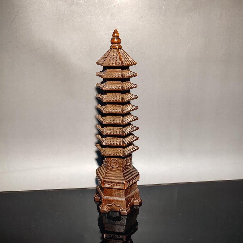 vintage carved wood wooden Ninth floor Wenchang tower Buddhist pagoda Thai Basil