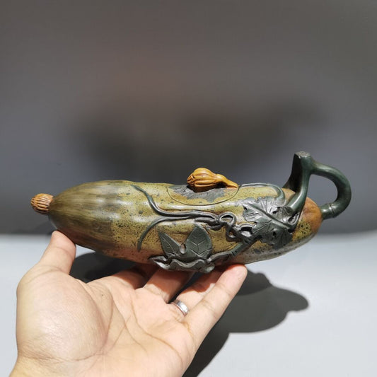 Vintage Chinese Yixing Purple Clay Teapot Zisha Ceremony Cucumber Teaware Art