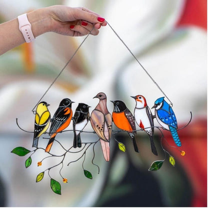 Window Hangings Bird Ornaments 20x15cm Stain Glass Home Suncatchers Wall Decals
