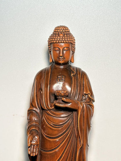 Wooden Carving Buddha Shakyamuni Amitabha Tathagata Statue Wood Home Decor Rare