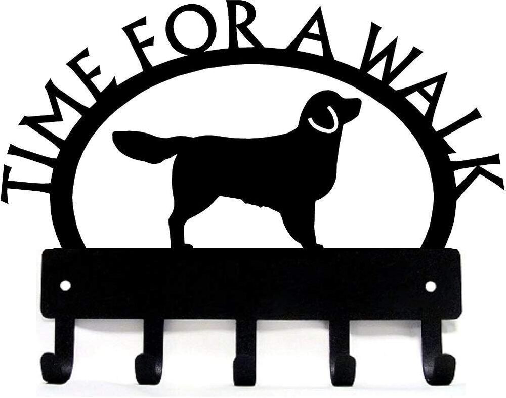 Golden Retriever Time for a Walk Key Rack Dog Leash Hanger Metal Wall Art