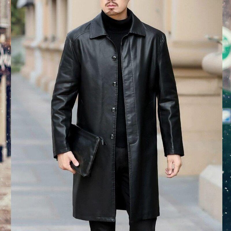 Jackets Men Coats Winter Long Leather Parkas Men Faux Leather Jacket Coat Mens