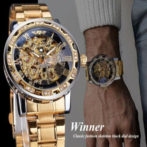 Men's Watches Skeleton Watch Mechanical Movement Stainless Steel Transparent Uk