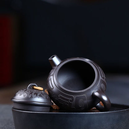 handmade tea pot master made marked yixing zisha black clay pot 9 infuser holes