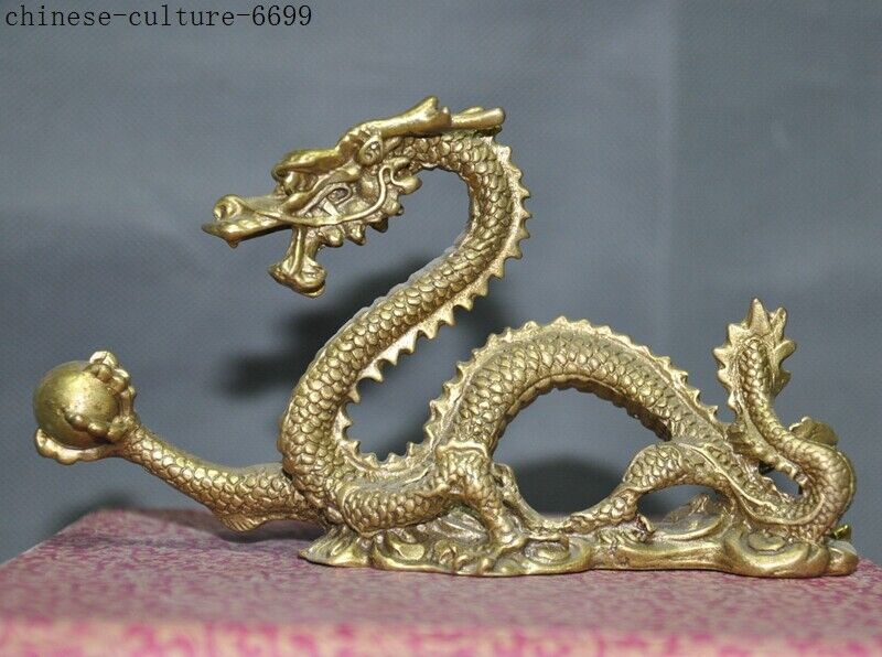 Old Chinese Brass Bronze Lucky Zodiac Fengshui Animal Dragon Statue