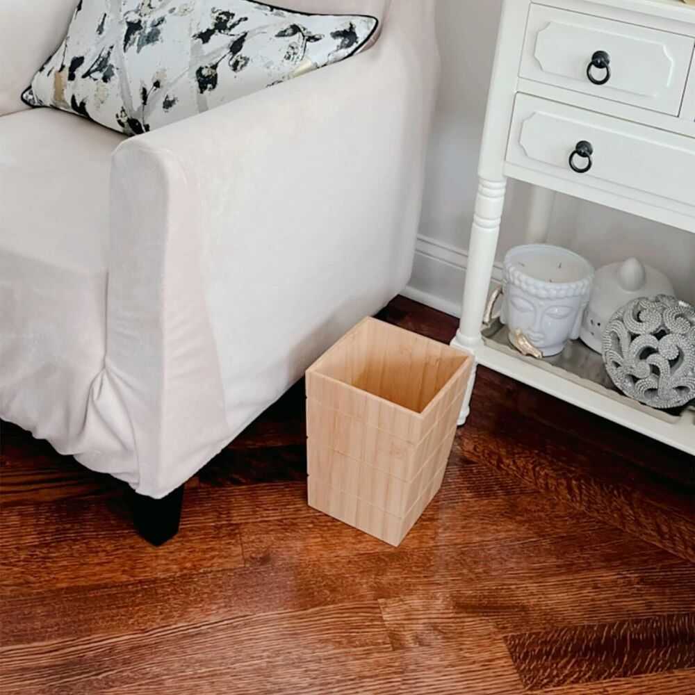Bamboo Wastebasket Small Square Trash Can for Bedroom Bathroom Home Office Decor