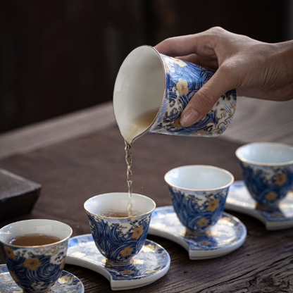 Ceramic Tea Pitchers Blue Gold Flower Chinese Kung Fu Tea Accessory
