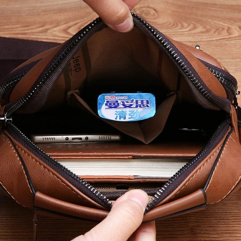 Men Crossbody Bag Multi-function Shoulder Bags Large Capacity Split Leather Bag