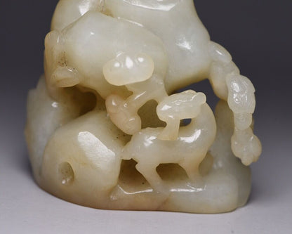 Collection China Natural Hetian Jade Carved Children Deer Statue Nice Sculpture