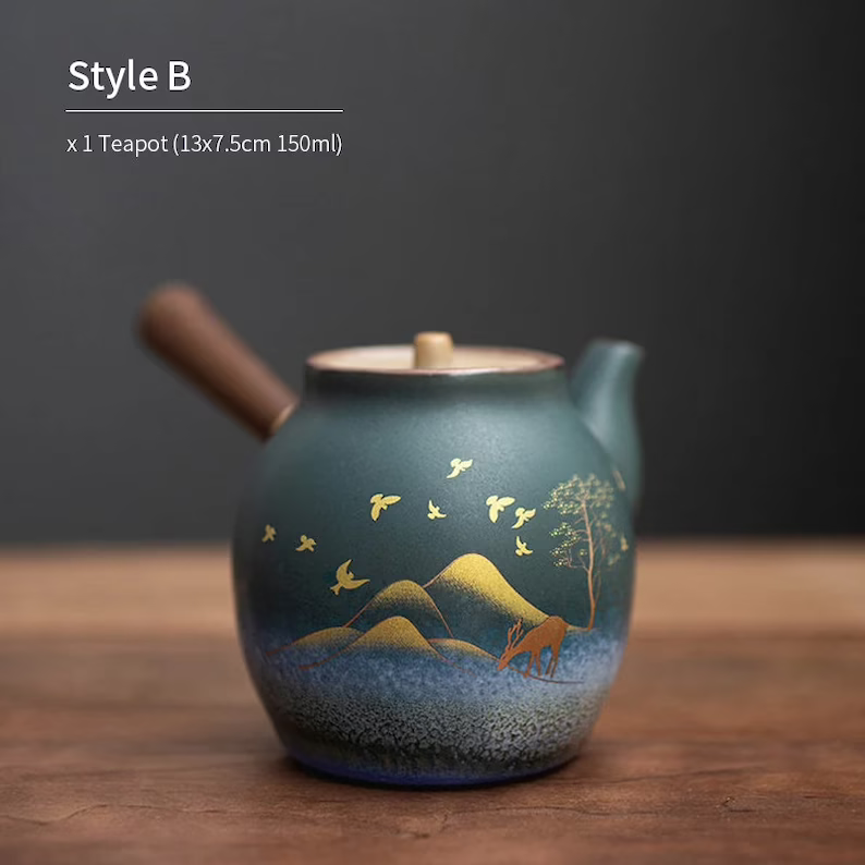 Embersceramic Ceramic Teapot Gold Deer Chinese Tea Pot