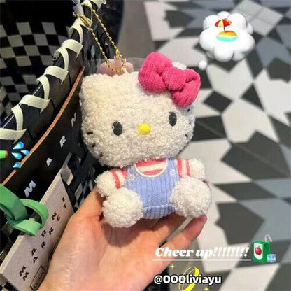 Cute Curly Top Bow Hello Kitty Doll Pendant Keychain Sof Bag Backpack Key Chain