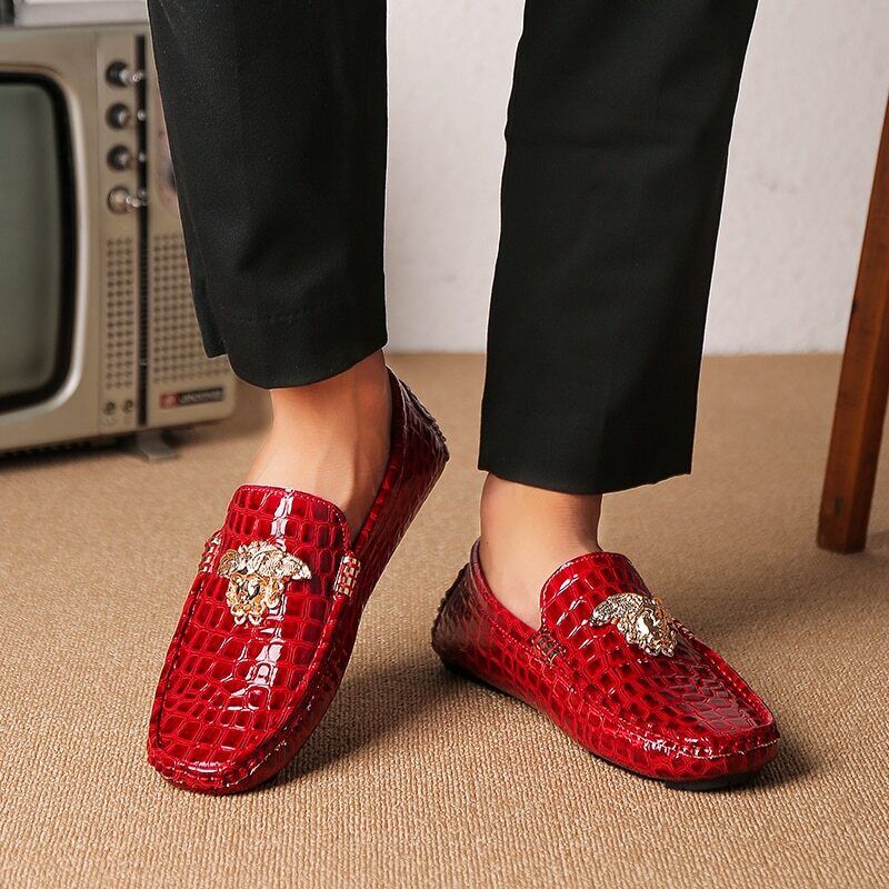 Men's Leather Shoes Loafers Red Flat Shoes Women's Shoes Men's Shoes