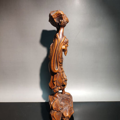 vintage wooden ornament carving Figurines Foolish Old Man, who removed mountains