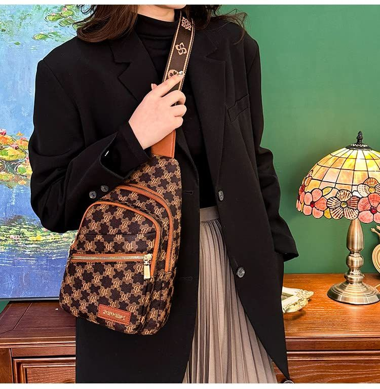 Sling Bag for Women Crossbody Chest Pu Leather One Size, Orange Brown
