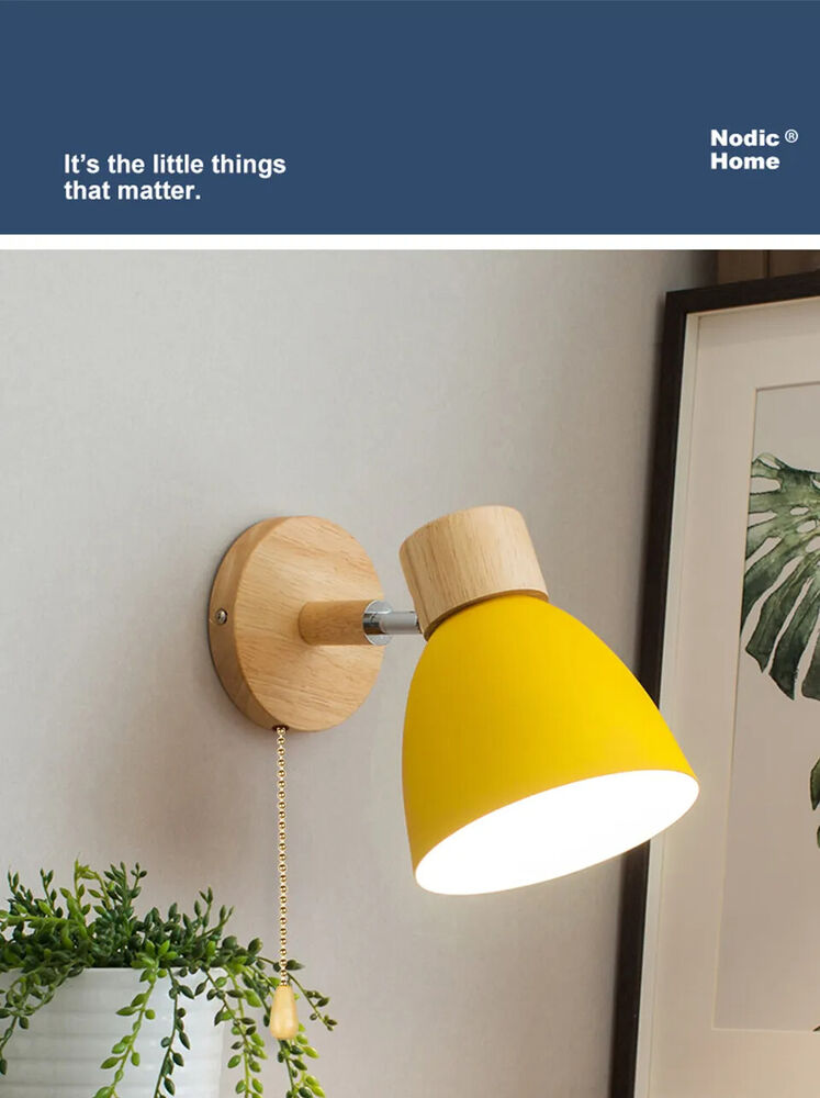 Wall Lamps W/ Switch Wooden Nordic Modern Sconce Home Bedroom Living Room Lights